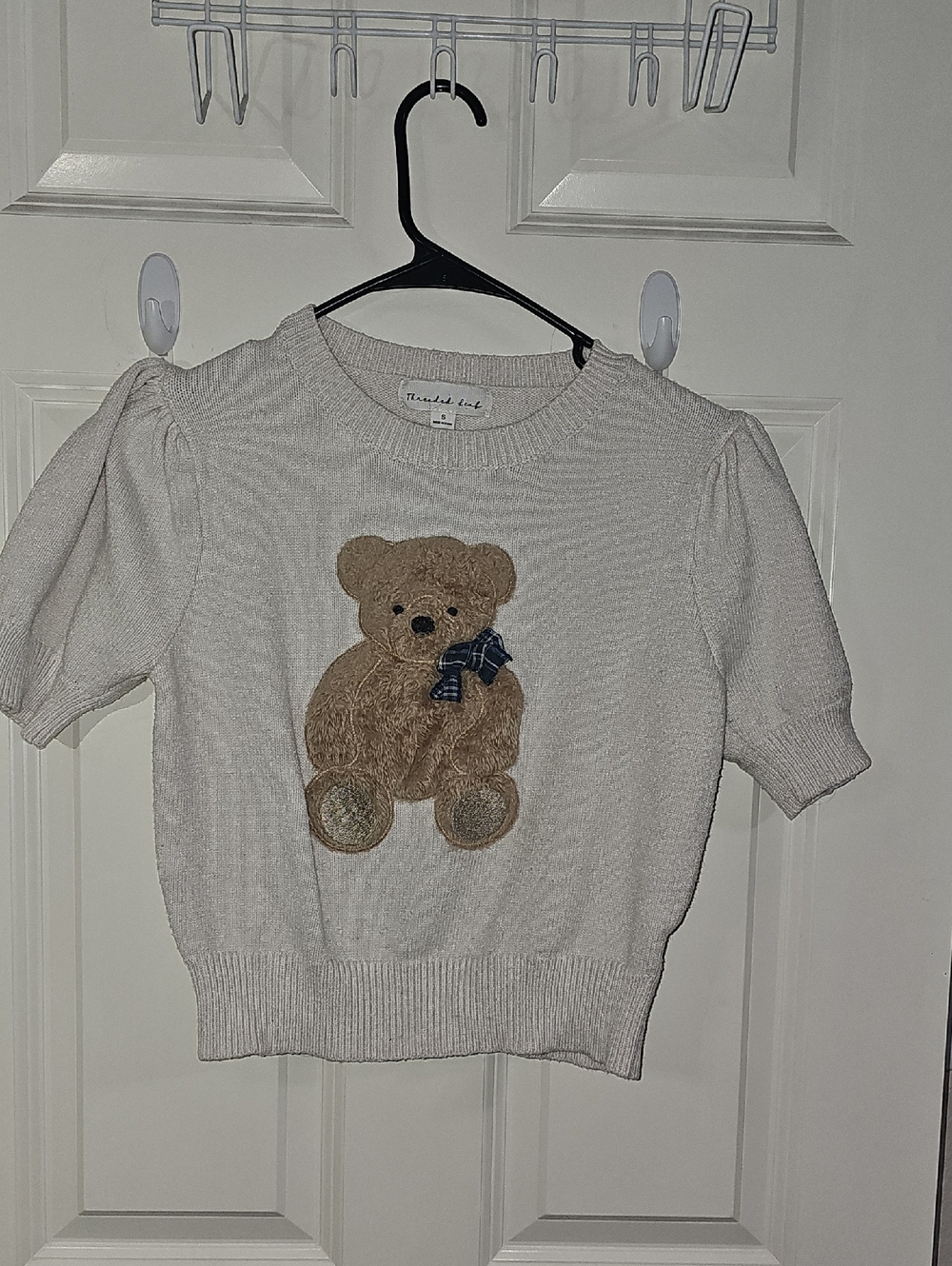 Threaded LEAF Teddy Bear Knit Pullover Top‎ - Cream Girls SZ Sm